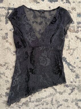 Vintage Mesh Le Chateau Whimsygoth Sparkle Asymmetrical Floral Top